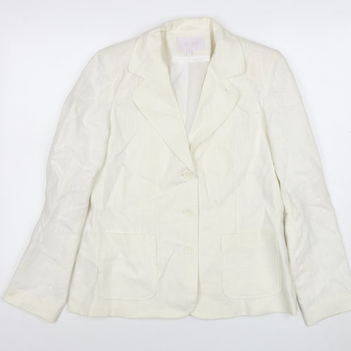 Evie Women's Ivory Linen Blend Blazer Size 12 Tailored Jacket