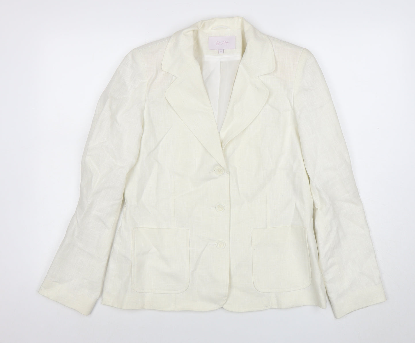 Evie Women's Ivory Linen Blend Blazer Size 12 Tailored Jacket