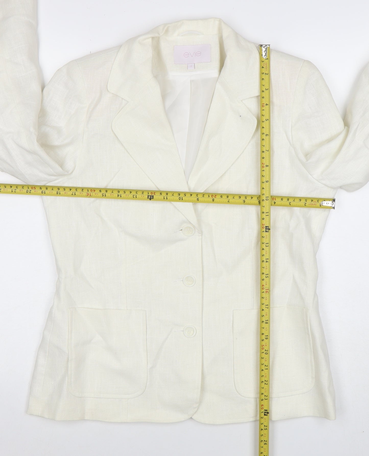 Evie Women's Ivory Linen Blend Blazer Size 12 Tailored Jacket