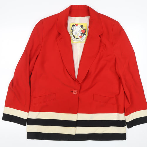 Cache D'or Womens Red Wool Blazer Size 16 Single-Breasted Tailored Jacket