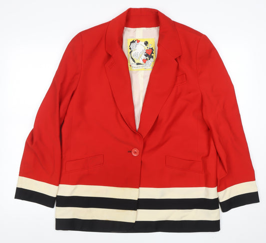 Cache D'or Womens Red Wool Blazer Size 16 Single-Breasted Tailored Jacket