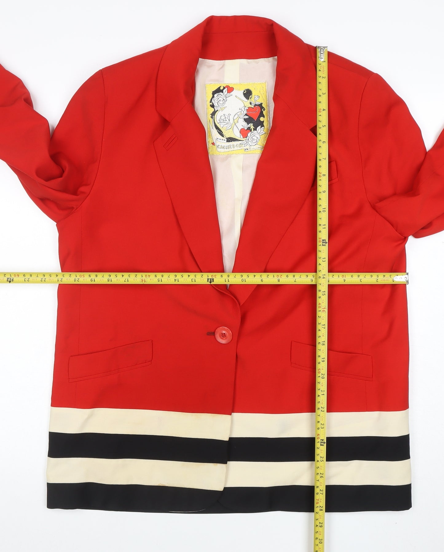 Cache D'or Womens Red Wool Blazer Size 16 Single-Breasted Tailored Jacket