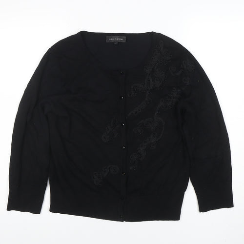 Cable & Gauge Women's Black L Knit Embroidered Cardigan