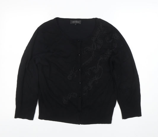 Cable & Gauge Women's Black L Knit Embroidered Cardigan