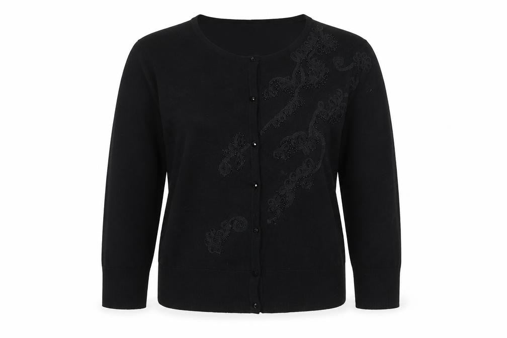 Front view of Cable & Gauge Women's Black L Knit Embroidered Cardigan