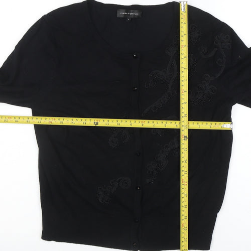 Cable & Gauge Women's Black L Knit Embroidered Cardigan