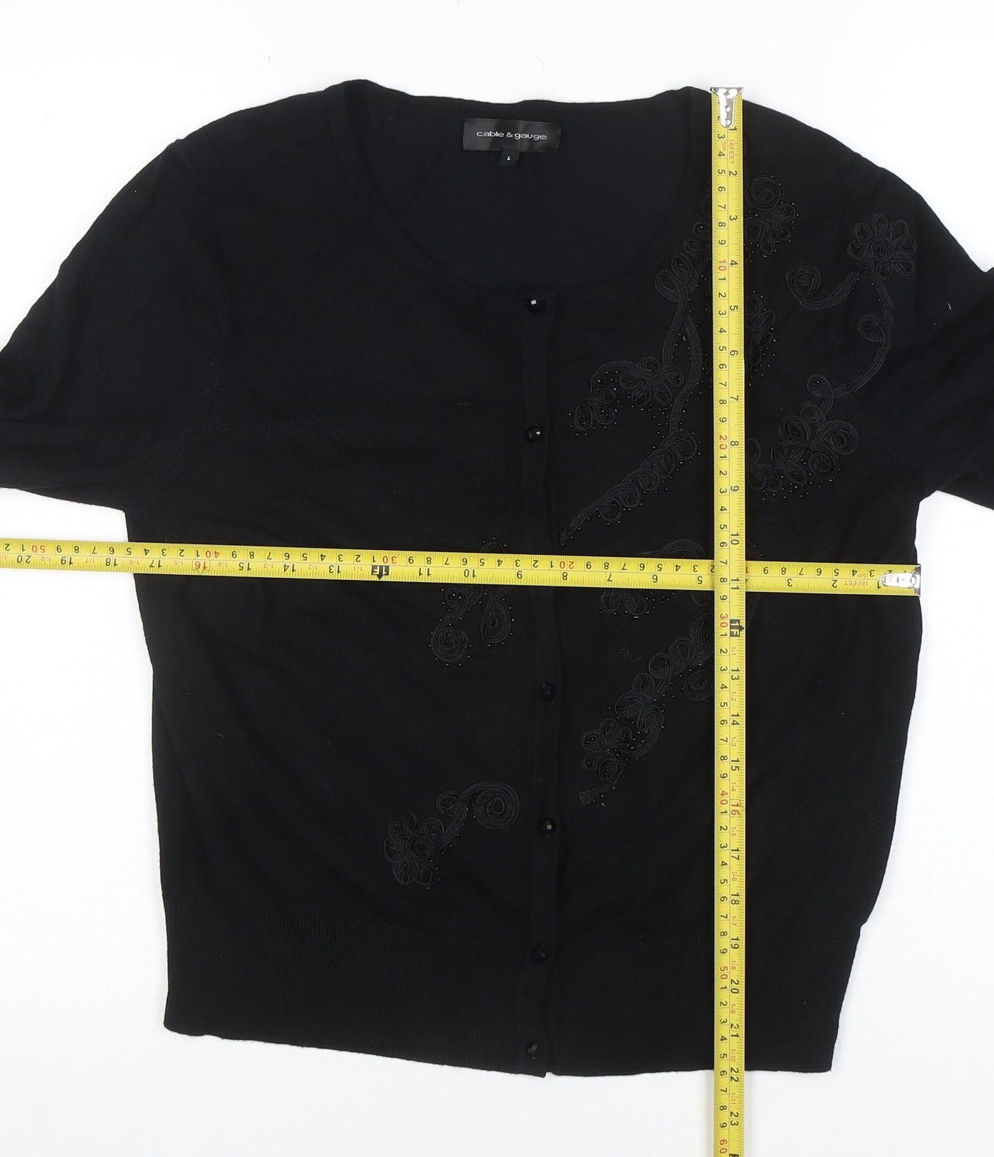 Cable & Gauge Women's Black L Knit Embroidered Cardigan
