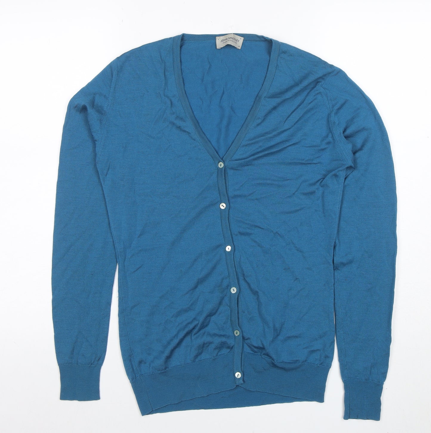 John Smedley Women's Blue Merino Wool V-Neck Cardigan M