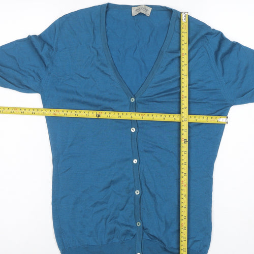 John Smedley Women's Blue Merino Wool V-Neck Cardigan M