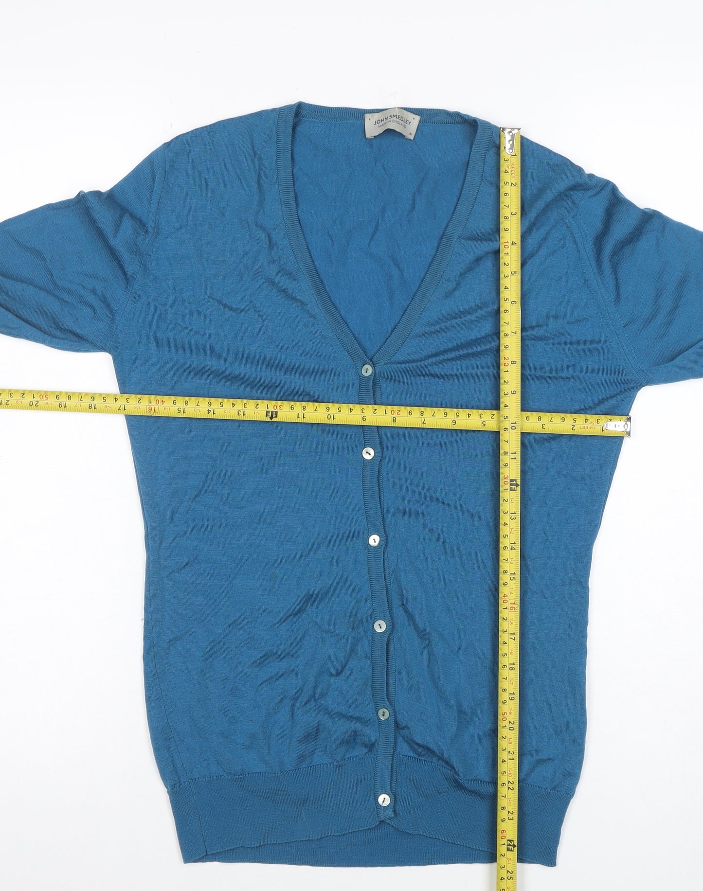 John Smedley Women's Blue Merino Wool V-Neck Cardigan M