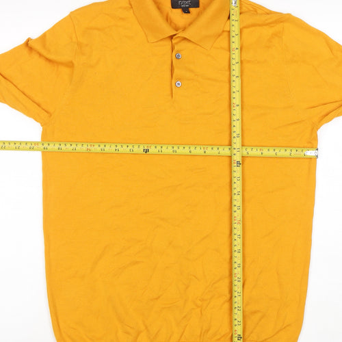 Next Men's Yellow Long Sleeve Cotton Polo Shirt M