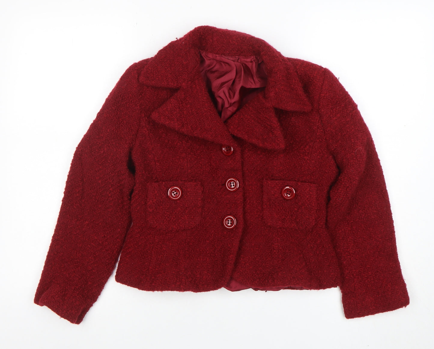 Hobbs Women Red Wool Blazer Jacket Size 14 Classic Short Tweed