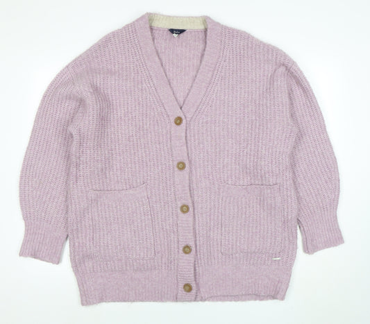 Joules Women’s Purple Wool Blend V-Neck Knit Cardigan Size 14
