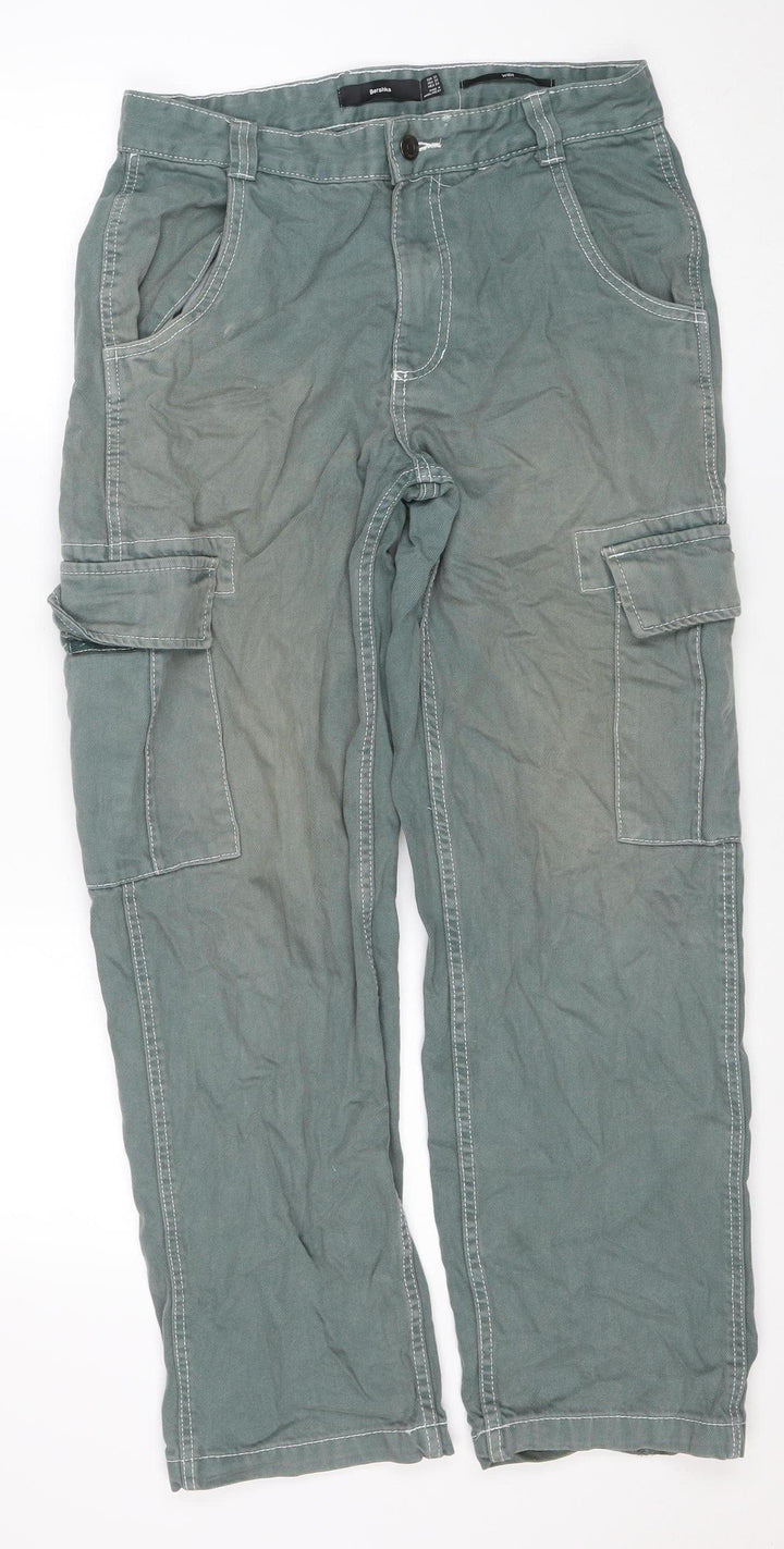 Bershka Men’s Green Wide-Leg Cargo Jeans Size 30