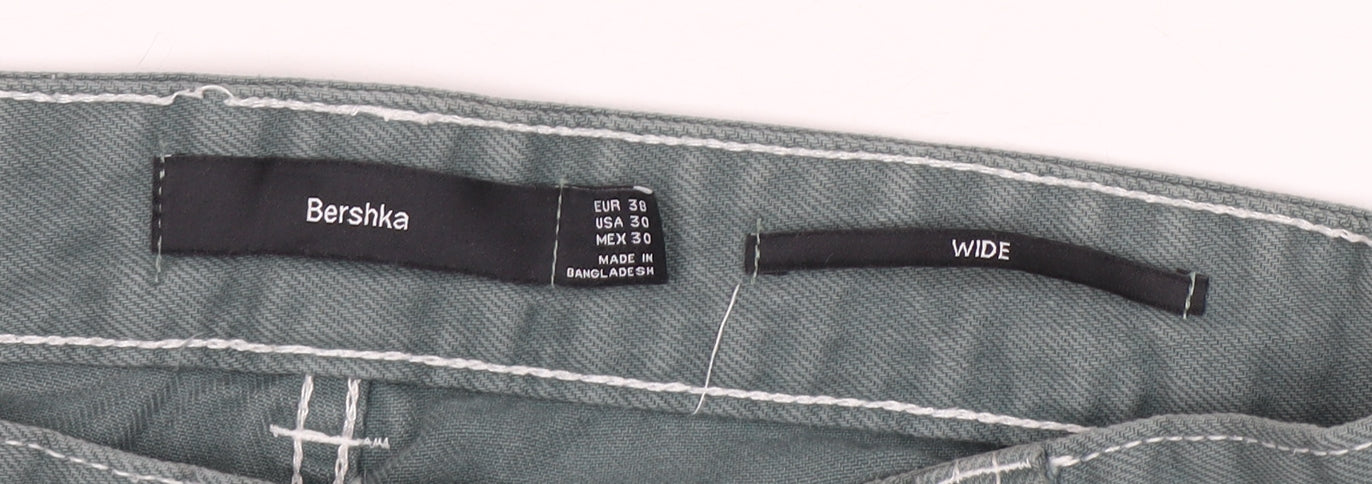 Bershka Men’s Green Wide-Leg Cargo Jeans Size 30
