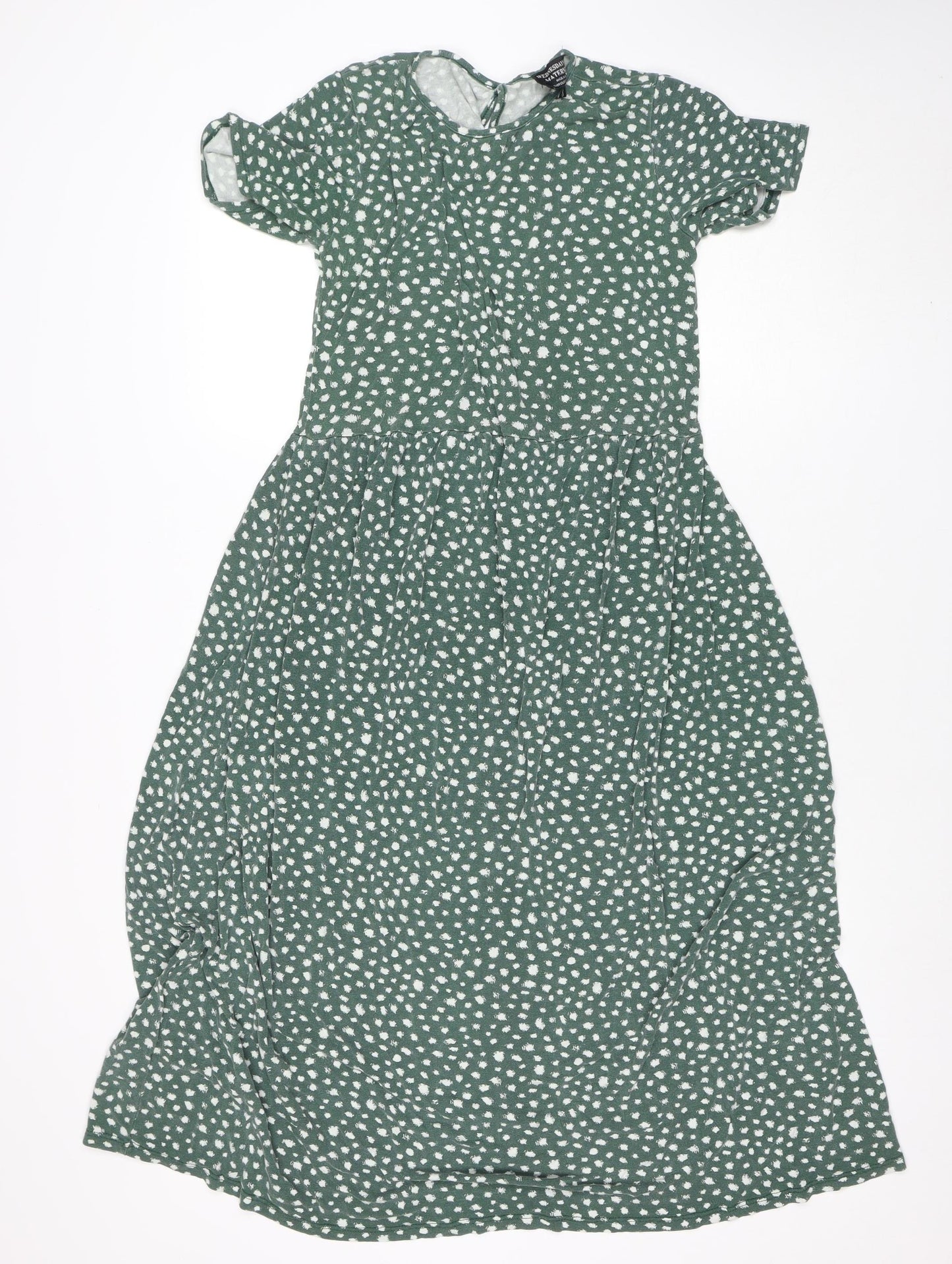 Wednesday's Girl Women Green Polka Dot Midi Maternity Dress Size 8