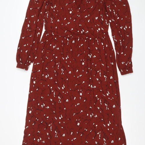 Thought Womens Red Floral Fit & Flare Midi Dress Size 10