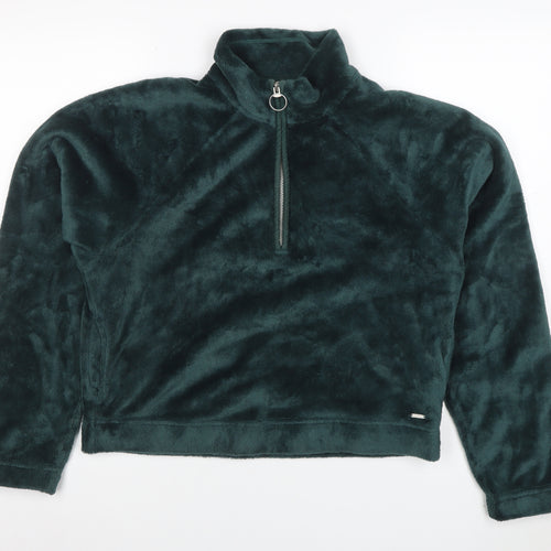 Hollister Women's Green Fleece 1/4 Zip Pullover Sweatshirt M