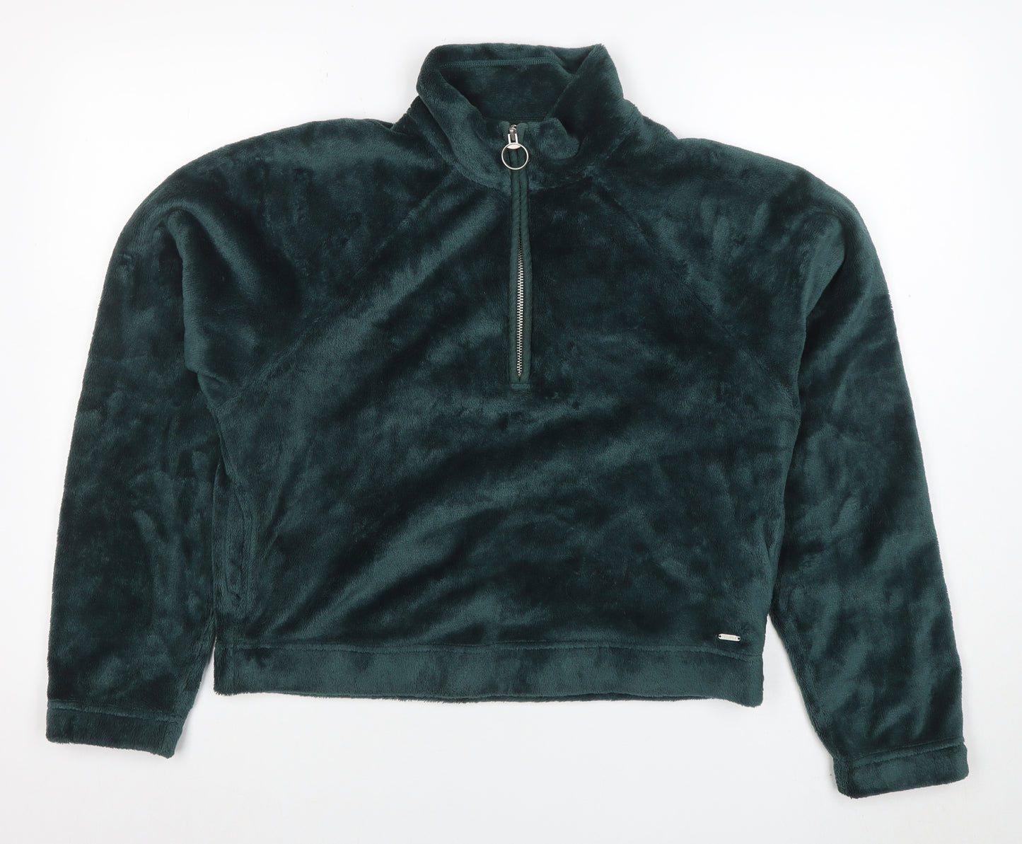 Hollister Women's Green Fleece 1/4 Zip Pullover Sweatshirt M