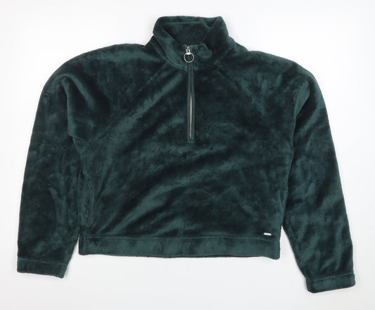 Hollister Women's Green Fleece 1/4 Zip Pullover Sweatshirt M