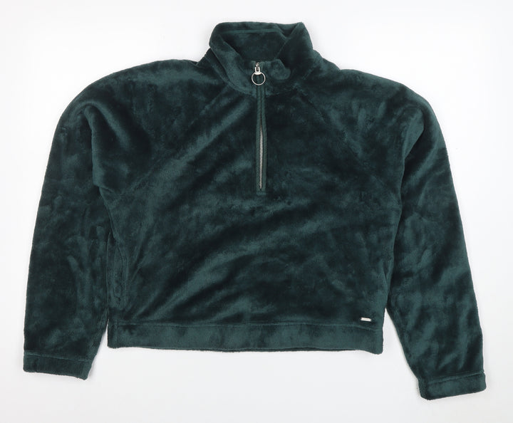 Hollister Women's Green Fleece 1/4 Zip Pullover Sweatshirt M