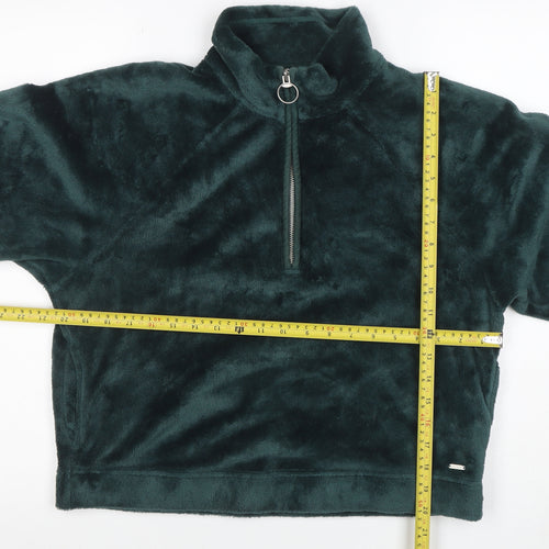 Hollister Women's Green Fleece 1/4 Zip Pullover Sweatshirt M