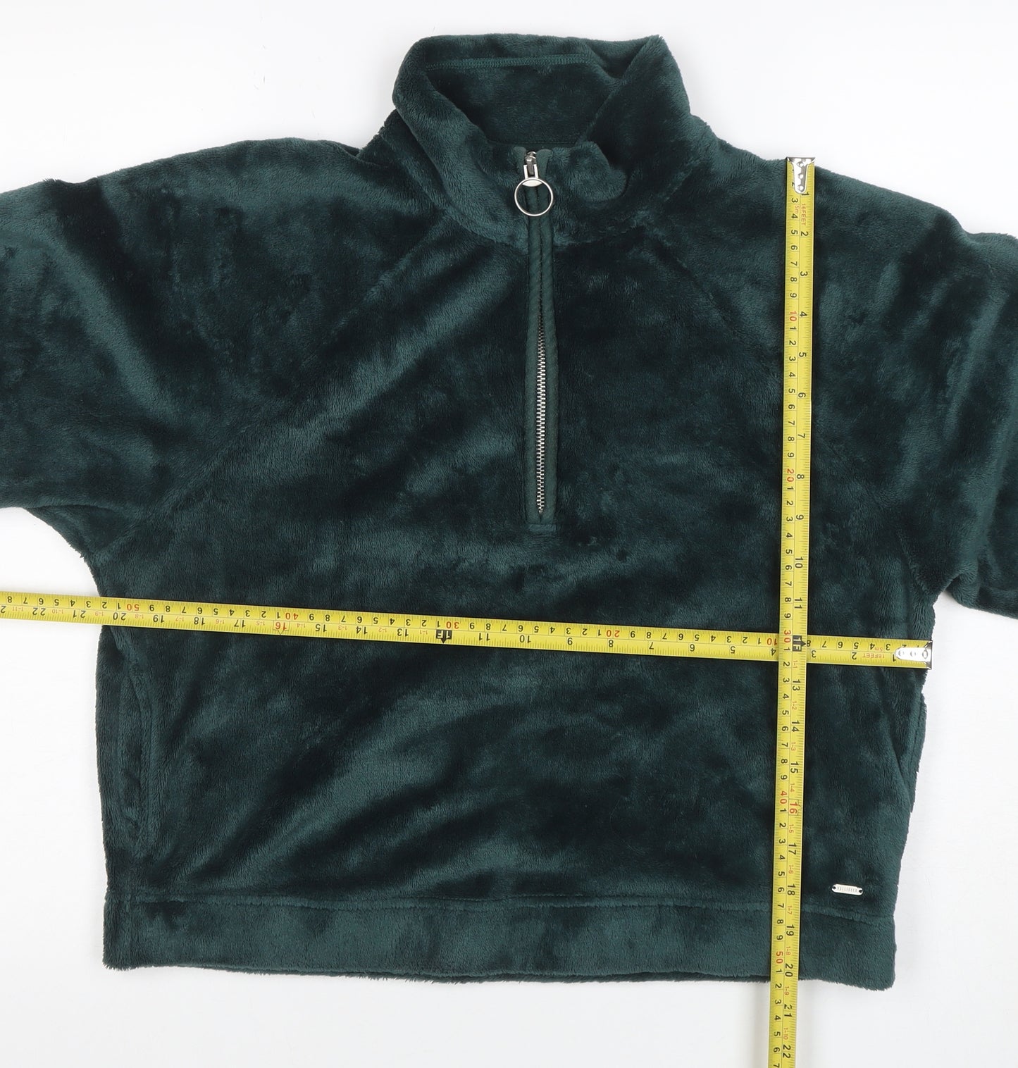 Hollister Women's Green Fleece 1/4 Zip Pullover Sweatshirt M