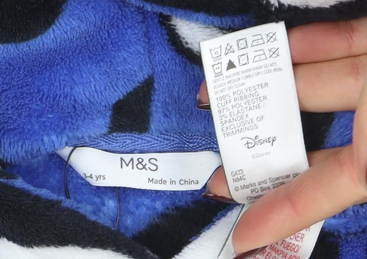 Marks and Spencer Boys Blue Mickey Mouse Fleece Pullover Hoodie 3-4 Years