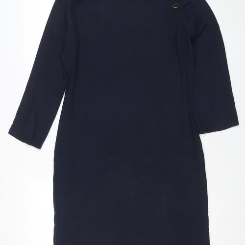 Next Women Blue Knit Jumper Dress Size 12 Long Sleeve Crew Neck