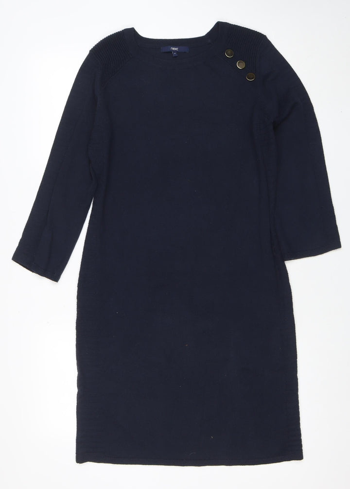 Next Women Blue Knit Jumper Dress Size 12 Long Sleeve Crew Neck