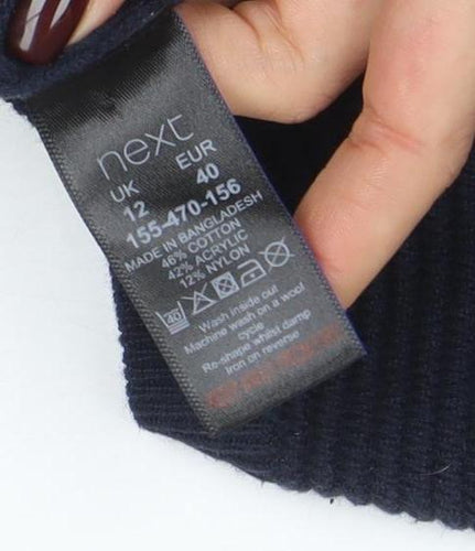 Next Women Blue Knit Jumper Dress Size 12 Long Sleeve Crew Neck