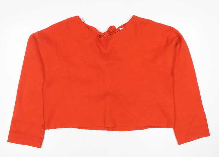 Zara Women Orange Knit Cropped Tie Back Blouse Size L