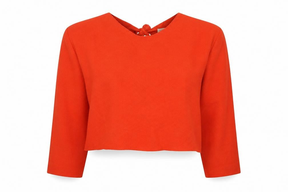 Front view of Zara Women Orange Knit Cropped Tie Back Blouse, size L