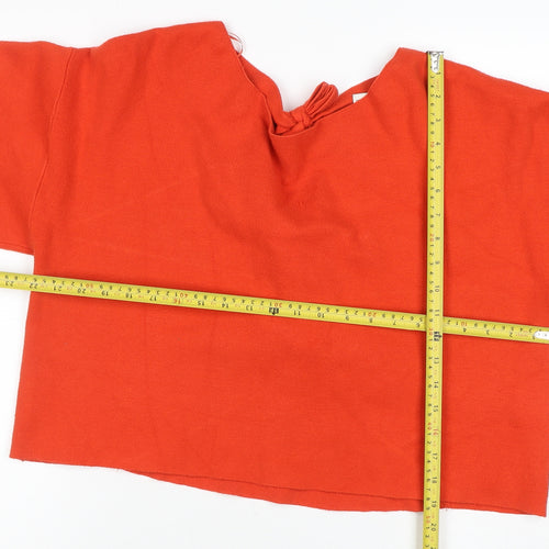 Zara Women Orange Knit Cropped Tie Back Blouse Size L