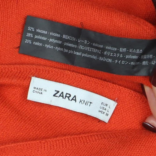 Zara Women Orange Knit Cropped Tie Back Blouse Size L