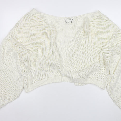ASOS Women Ivory Open-Knit Balloon Sleeve Cardigan Size 12