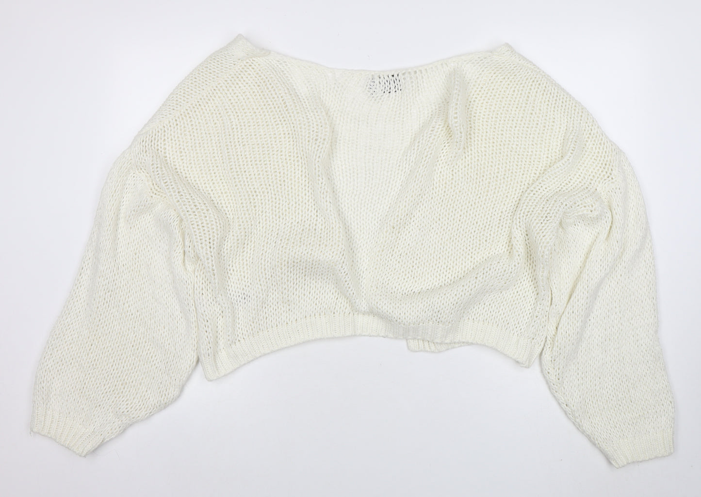 ASOS Women Ivory Open-Knit Balloon Sleeve Cardigan Size 12