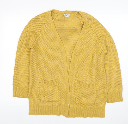 Fat Face Women's Yellow Cotton Viscose Long Sleeve Knit Cardigan Size 12