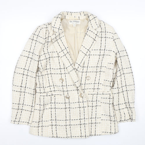 Miss Selfridge Women's Beige Black Check Tweed Double-Breasted Blazer UK 10