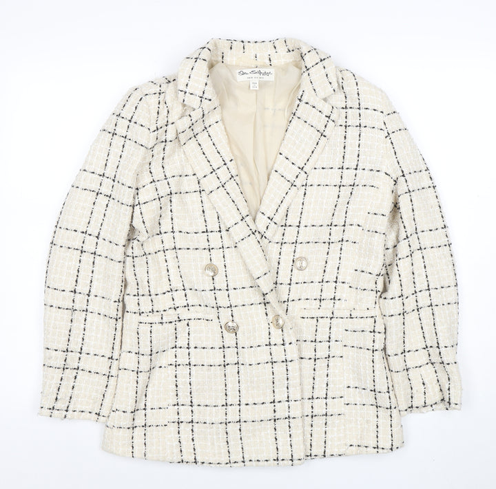 Miss Selfridge Women's Beige Black Check Tweed Double-Breasted Blazer UK 10