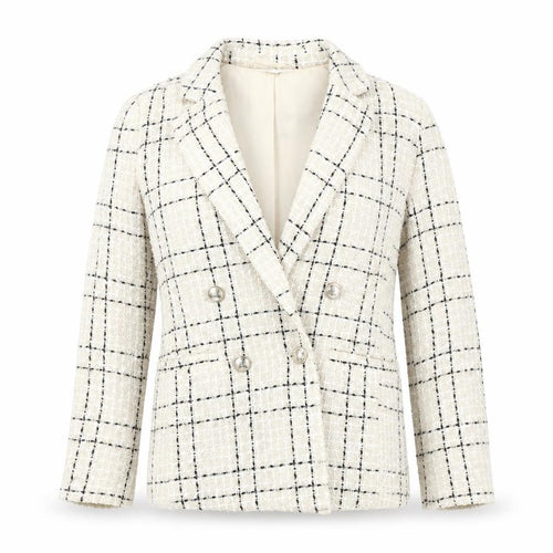 Miss Selfridge Women's Beige Black Check Tweed Double-Breasted Blazer UK 10