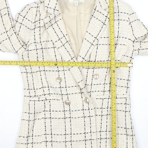 Miss Selfridge Women's Beige Black Check Tweed Double-Breasted Blazer UK 10