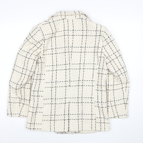 Miss Selfridge Women's Beige Black Check Tweed Double-Breasted Blazer UK 10