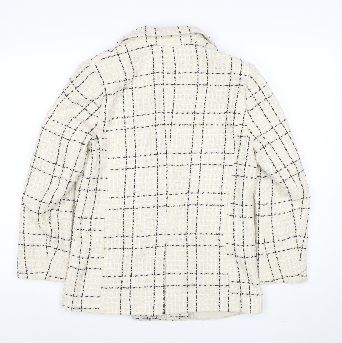 Miss Selfridge Women's Beige Black Check Tweed Double-Breasted Blazer UK 10