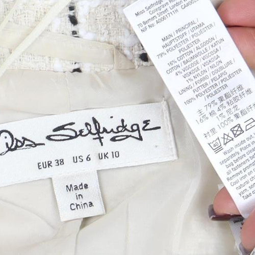 Miss Selfridge Women's Beige Black Check Tweed Double-Breasted Blazer UK 10