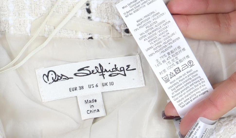 Miss Selfridge Women's Beige Black Check Tweed Double-Breasted Blazer UK 10
