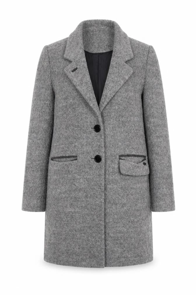 Front view of Silver Creek Women's Grey Wool Blend Long Coat, size S