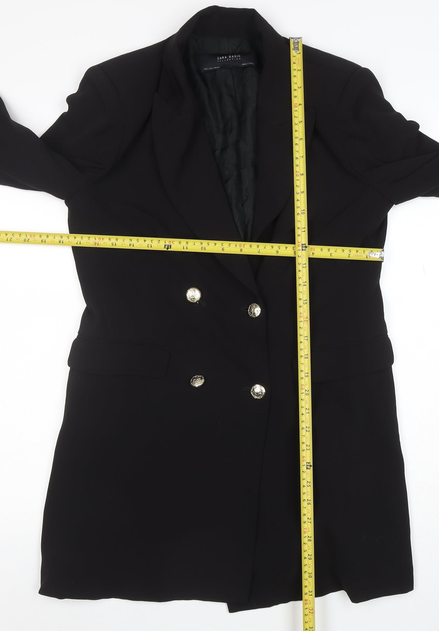 Zara Basic Women's Black Long Blazer Jacket Size 12 Classic Formal Workwear