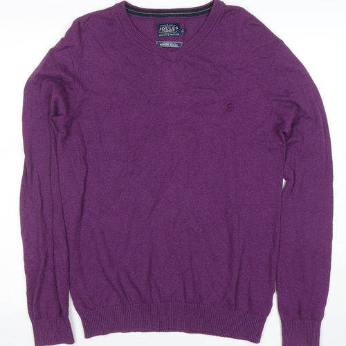 Joules Men's Purple Merino Wool V-Neck Jumper Size S