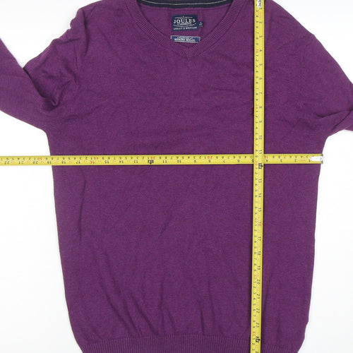 Joules Men's Purple Merino Wool V-Neck Jumper Size S